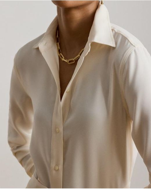 Ralph Lauren Natural Double-Faced Georgette Belted Shirtdress