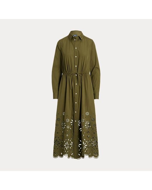 Polo Ralph Lauren Green Baumwollhemdkleid mit Lochstickerei