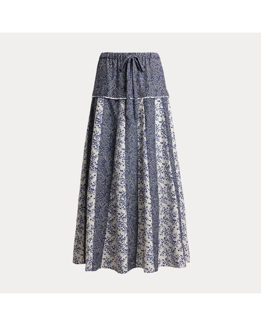Polo Ralph Lauren Blue Floral Cotton And Silk A-Line Skirt