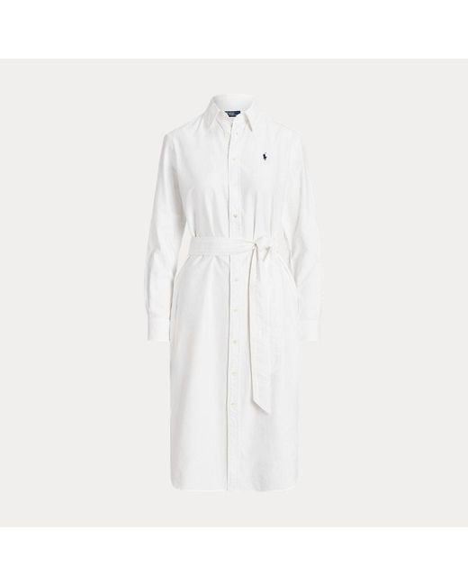 Polo Ralph Lauren White Belted Cotton Oxford Shirtdress