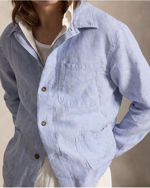 Polo Ralph Lauren Blue Linen Utility Overshirt for men