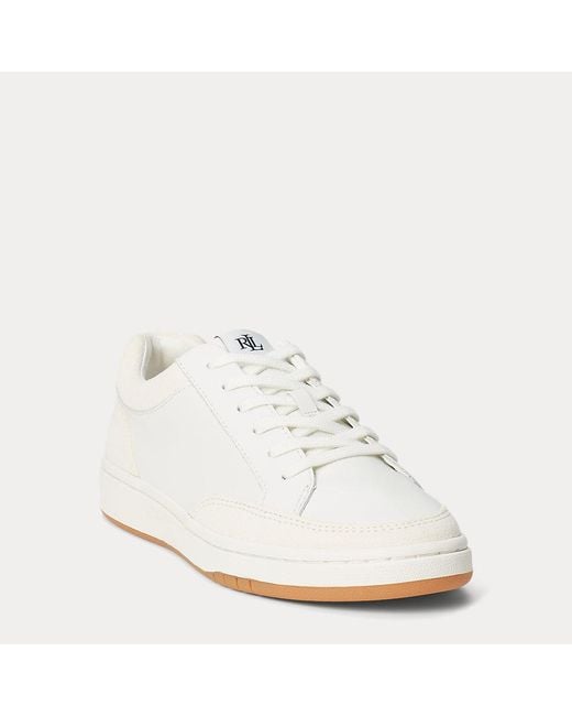 Lauren by Ralph Lauren White Hailey Leather And Suede Trainer