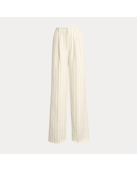 Pantaloni a gamba larga in misto lino di Lauren by Ralph Lauren in Natural