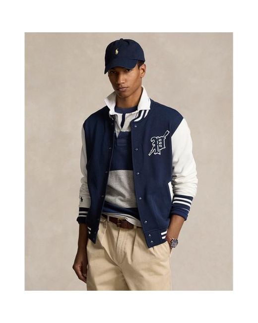 Ralph Lauren Blue Fleece Baseball Jacket for men