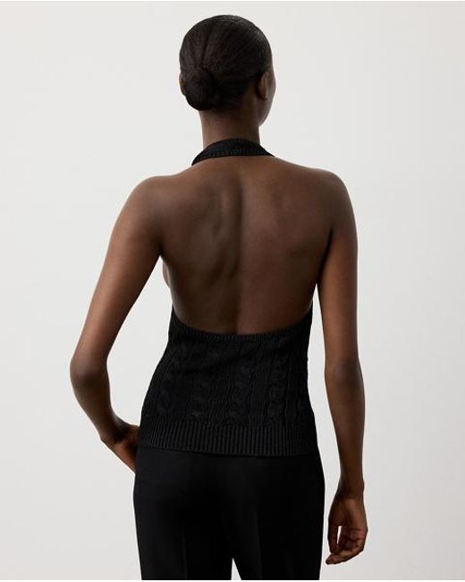 Ralph Lauren Black Cable-Knit Silk Halter Jumper