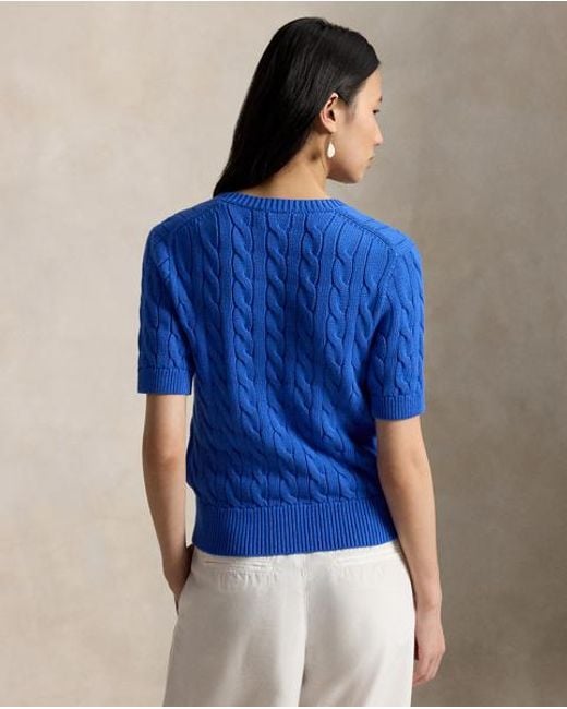 Polo Ralph Lauren Blue Cable-Knit Cotton Short-Sleeve Cardigan