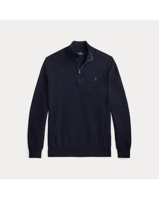 Ralph Lauren Blue Mesh-Knit Cotton Quarter-Zip Jumper for men