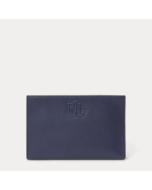 Ralph Lauren Blue Pebbled Leather Large Adley Pouch