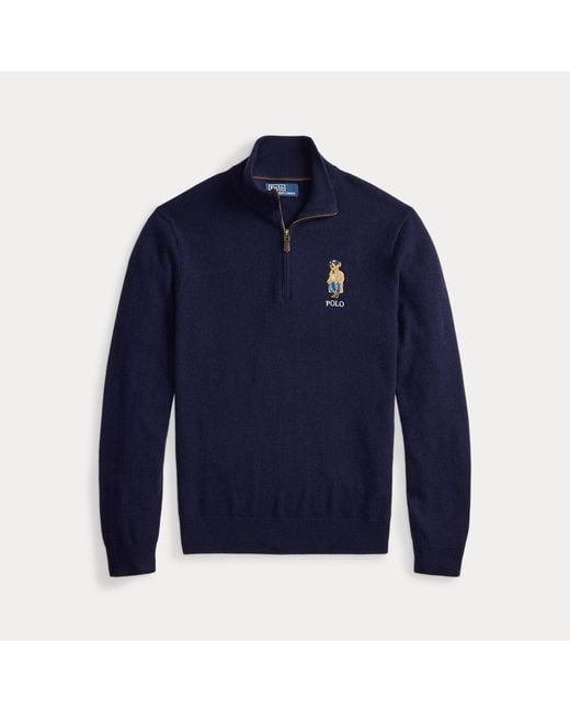 Polo Ralph Lauren Blue Polo Bear Wool Quarter-Zip Jumper for men