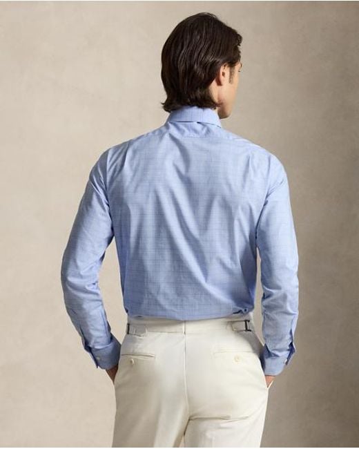 Polo Ralph Lauren Blue Custom Fit Glen Plaid Poplin Shirt for men