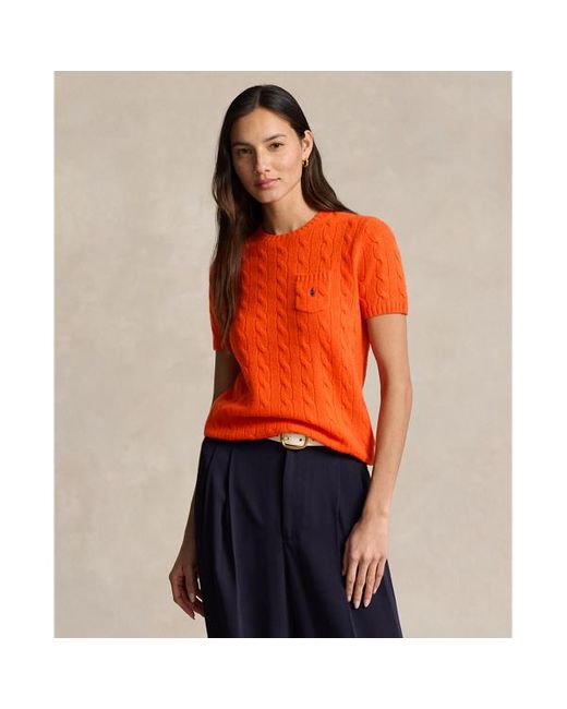 Polo Ralph Lauren Orange Cable Wool-cashmere Short-sleeve Jumper