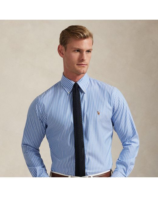 Polo Ralph Lauren Blue Custom Fit Striped Pinpoint Oxford Shirt for men