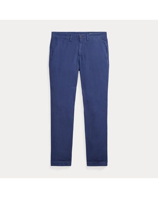 Polo Ralph Lauren Blue Straight Fit Linen-Cotton Trouser for men