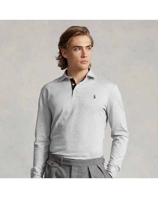 Ralph Lauren Custom Slim Fit Herringbone Polo Shirt in Gray for Men Lyst
