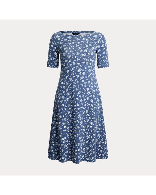 Taglie Plus - Abito medio in cotone stretch a fiori di Ralph Lauren in Blue