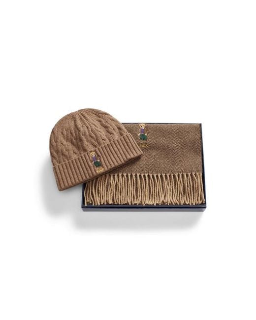 Polo Ralph Lauren Polo Bear Beanie Scarf Gift Set in Brown for