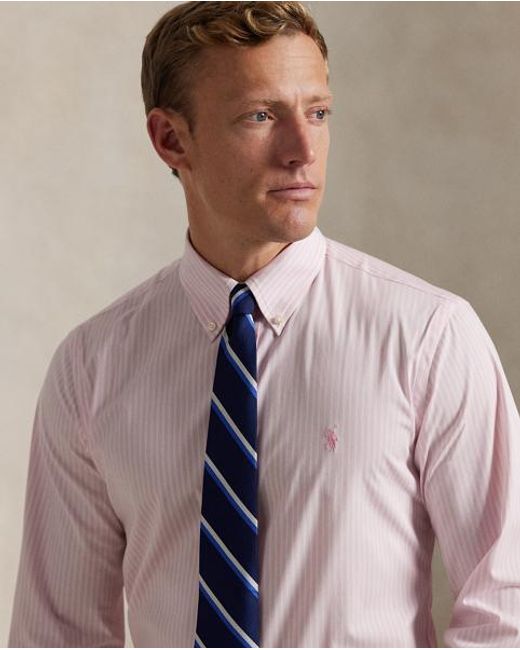 Polo Ralph Lauren Pink Custom Fit Striped Stretch Poplin Shirt for men