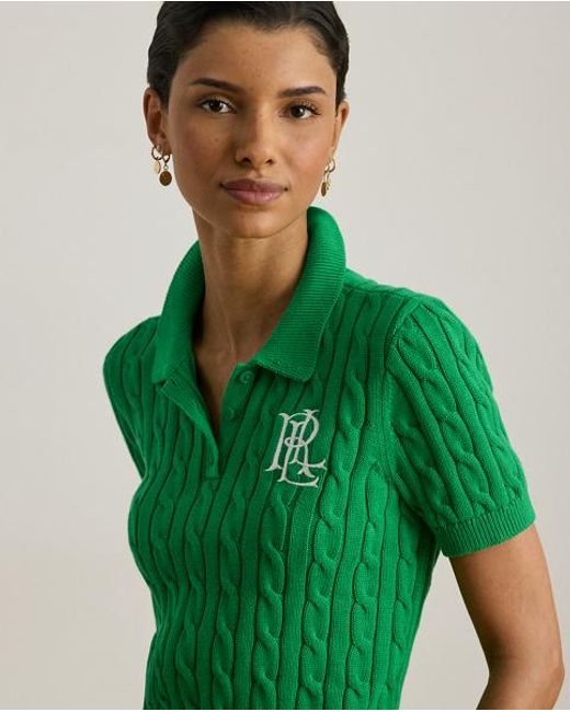Ralph Lauren Green Cable-Knit Cotton Polo Jumper