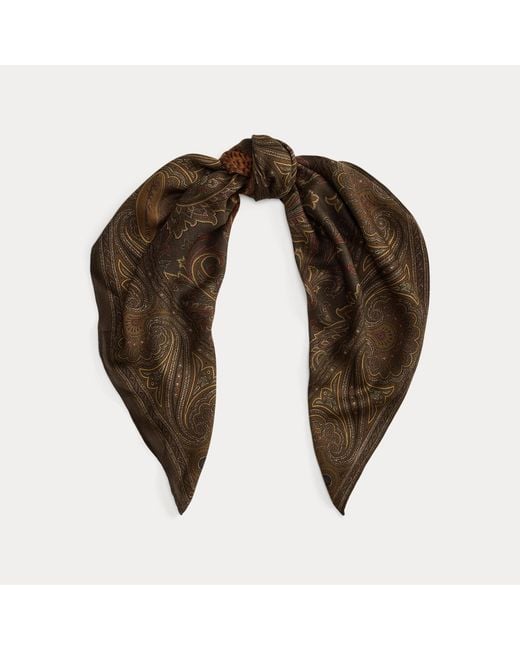 Ralph Lauren Brown Cashmere Paisley Pheasant Square Scarf