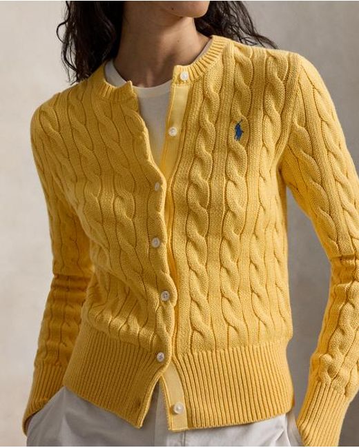 Polo Ralph Lauren Yellow Plaited Cardigan With Long Sleeves
