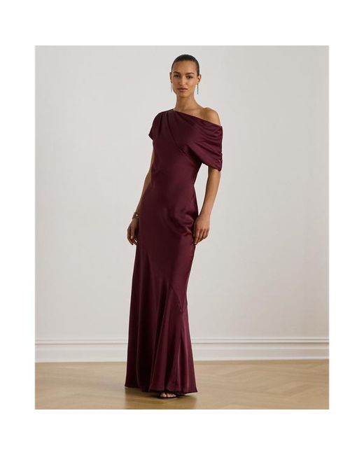 Ralph Lauren Red Satin Charmeuse Off-The-Shoulder Gown