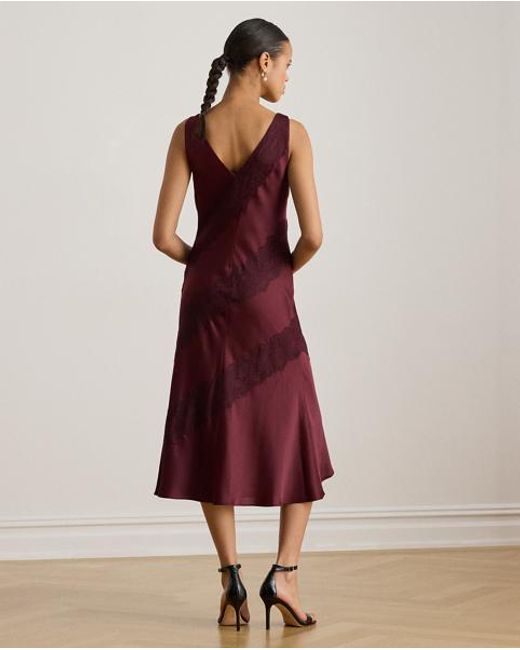 Ralph Lauren Purple Lace-Trim Charmeuse Cocktail Dress