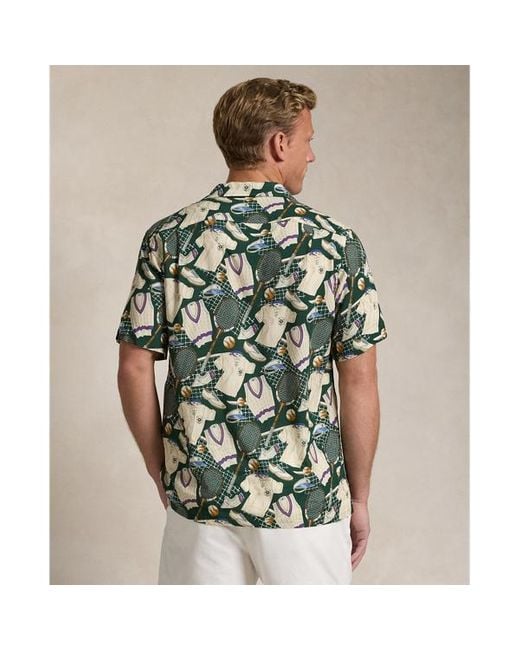 Ralph Lauren Wimbledon Classic Fit Print Camp Shirt in Green for