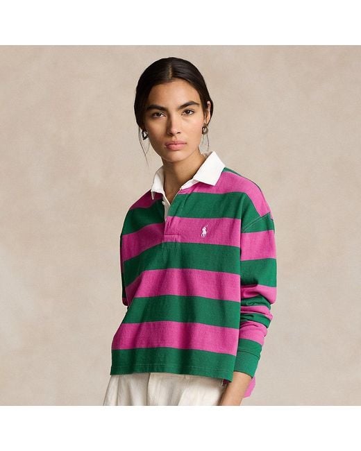 Polo Ralph Lauren Pink Kurzes Jersey-Rugbyhemd mit Streifen