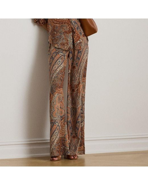 Ralph Lauren Brown Paisley Crepe Wide-Leg Trouser