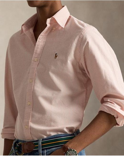 Polo Ralph Lauren Pink Custom Fit Striped Oxford Shirt for men