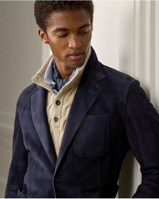 Ralph Lauren Blue Hand-Tailored Suede Blazer for men