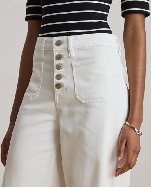 Ralph Lauren White High-Rise Wide-Leg Cropped Jean