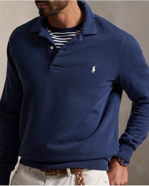 Ralph Lauren Blue Loopback Fleece Collared Sweatshirt for men