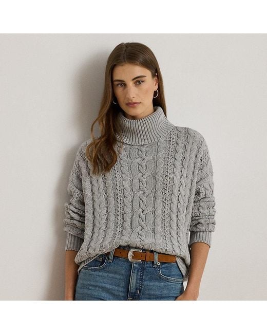 Ralph Lauren Gray Ralph Lauren Cable-Knit Turtleneck Sweater