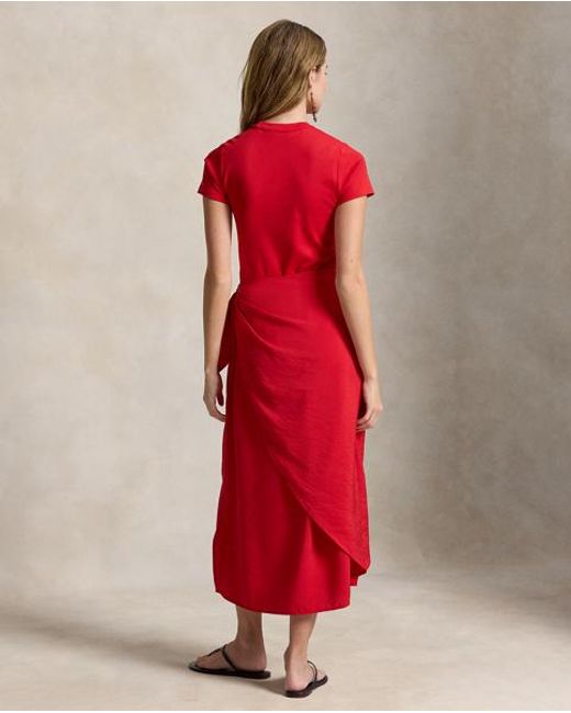 Polo Ralph Lauren Red Faux-Wrap Tee Dress