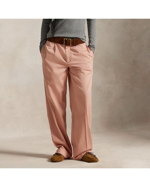 Polo Ralph Lauren Pink Pleated Cotton-Blend Relaxed Trouser