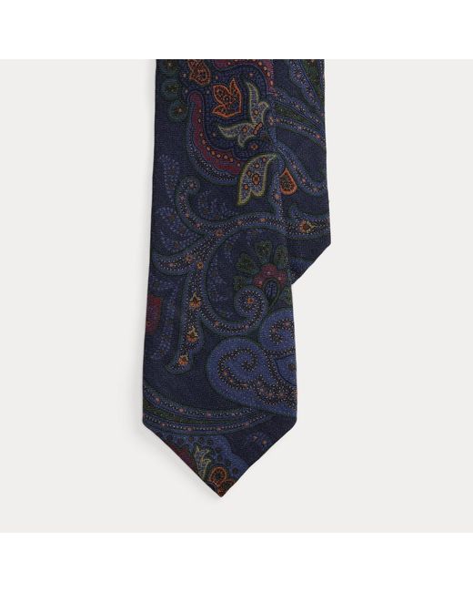Ralph Lauren Blue Paisley Cashmere-Silk Tie for men