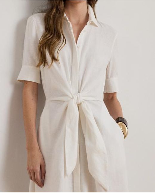 Ralph Lauren Blue Tie-Front Linen Shirtdress