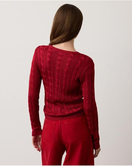 Ralph Lauren Red Cable-Knit Silk Crewneck Jumper
