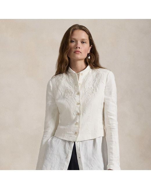 Polo Ralph Lauren Gray Floral-Embroidered Linen Jacket