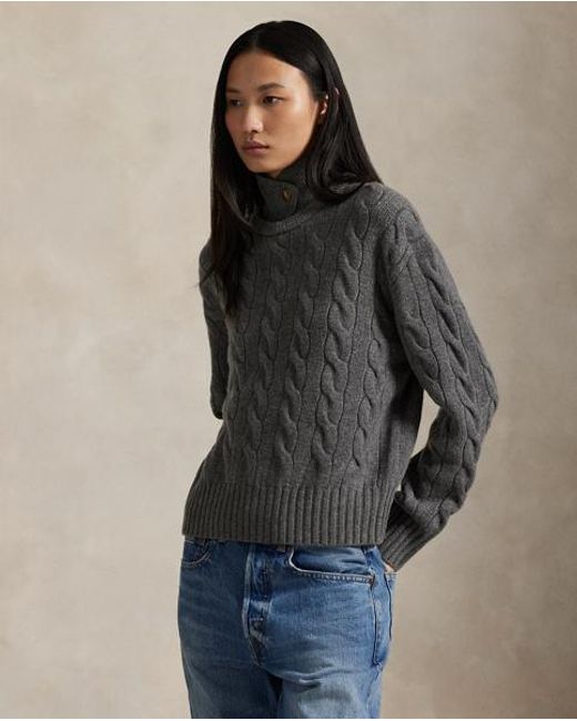 Polo Ralph Lauren Black Cable-Knit Wool-Cashmere Polo Jumper