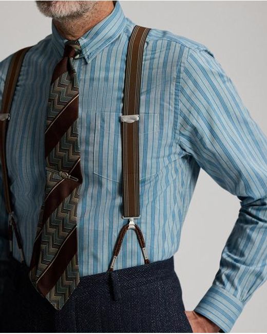 RRL Gray Slim Fit Striped Shirt for men