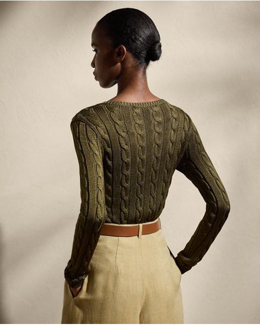 Ralph Lauren Green Seidenpullover Mit Zopfmuster