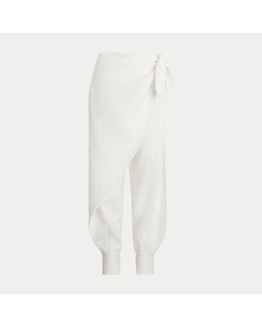 Polo Ralph Lauren White Linen Wide-Leg Tapered Wrap Trouser