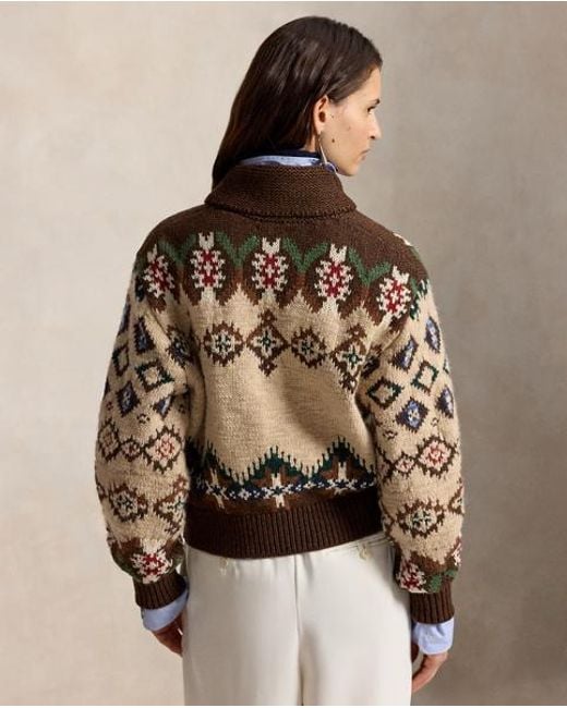 Polo Ralph Lauren Brown Geo-Pattern Wool-Cashmere Cardigan
