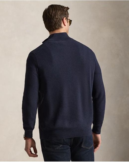 Ralph Lauren Blue Mesh-Knit Cotton Quarter-Zip Jumper for men