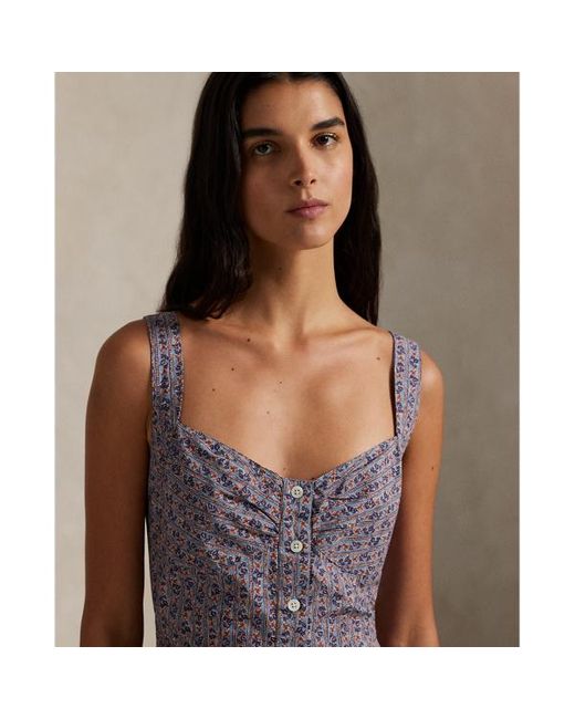 Abito in cotone a fiori con bottoni di Polo Ralph Lauren in Blue
