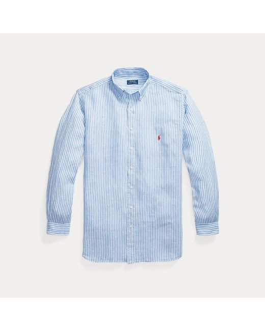 Ralph Lauren Grotere Maten - Gestreept Linnen Overhemd in het Blue voor heren