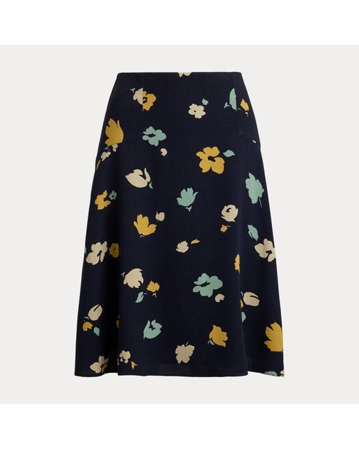 Ralph Lauren Blue Floral-Print Crepe Skirt