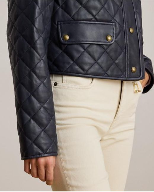 Ralph Lauren Black Diamond-Quilted Lambskin Cropped Jacket